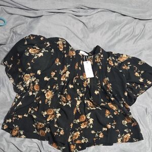Fun 2 Fun Black and Brown Floral Blouse